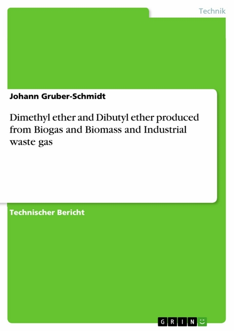 Dimethyl ether and Dibutyl ether produced from Biogas and Biomass and Industrial waste gas - Johann Gruber-Schmidt