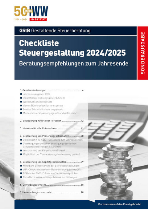 Checkliste Steuergestaltung 2024/2025 - RiFG Dipl.-Finw. Prof. Dr. Volker Kreft, StB Böttcher  L.L. M. Jan