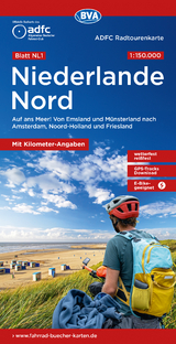 ADFC-Radtourenkarte NL 1 Niederlande Nord 1:150.000, reiß- und wetterfest, E-Bike geeignet, GPS-Tracks Download, mit Knotenpunkten, mit Bett+Bike Symbolen, mit Kilometer-Angaben - 