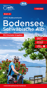 ADFC-Radtourenkarte 25 Bodensee Schwäbische Alb 1:150.000, reiß- und wetterfest, E-Bike geeignet, GPS-Tracks Download, mit Kilometer-Angaben - 