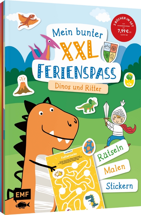 Mein bunter XXL-Ferienspaß: Dinos und Ritter – 3 Kreativbücher im Bundle