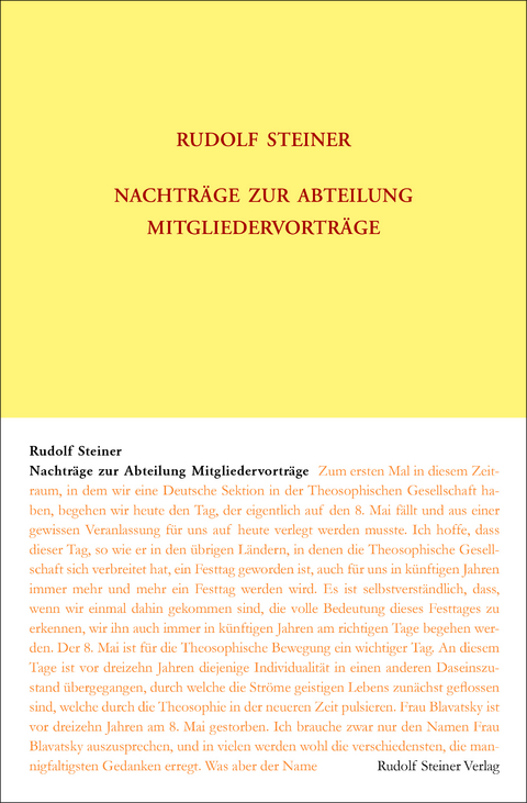 Nachträge zur Abteilung Mitgliedervorträge - Rudolf Steiner