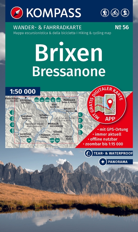 KOMPASS Wanderkarte 56 Brixen / Bressanone 1:50.000