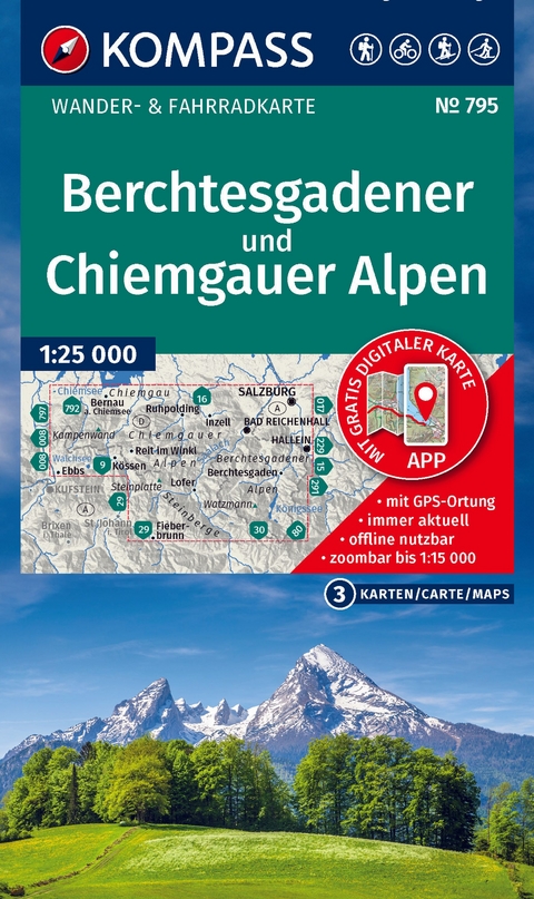 KOMPASS Wanderkarten-Set 795 Berchtesgadener und Chiemgauer Alpen (3 Karten) 1:25.000