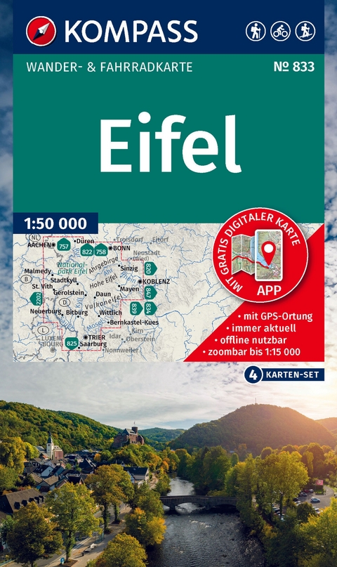 KOMPASS Wanderkarten-Set 833 Eifel (4 Karten) 1:50.000