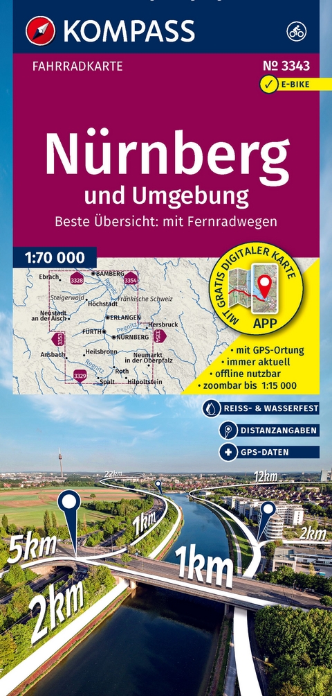 KOMPASS Fahrradkarte 3343 Nürnberg und Umgebung 1:70.000