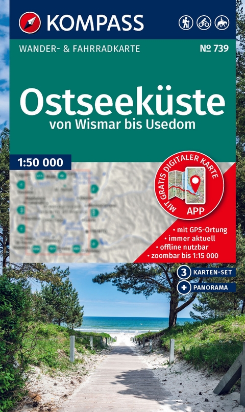 KOMPASS Wanderkarten-Set 739 Ostseeküste von Wismar bis Usedom (3 Karten) 1:50.000