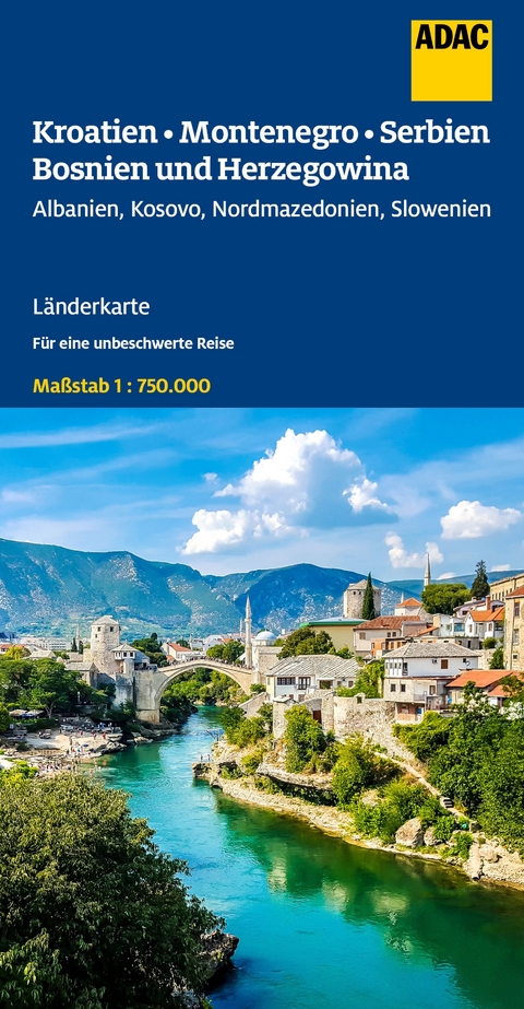 ADAC Länderkarte Kroatien, Montenegro, Serbien, Bosnien und Herzegowina 1:750.000