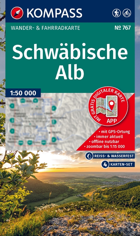 KOMPASS Wanderkarten-Set 767 Schwäbische Alb (4 Karten) 1:50.000