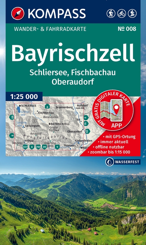 KOMPASS Wanderkarte 008 Bayrischzell, Schliersee, Fischbachau, Oberaudorf 1:25.000