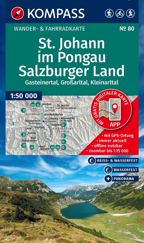 KOMPASS Wanderkarte 80 St. Johann im Pongau, Salzburger Land 1:50.000