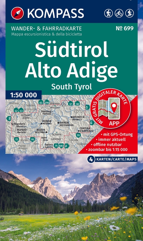 KOMPASS Wanderkarten-Set 699 Südtirol / Alto Adige / South Tyrol (4 Karten) 1:50.000