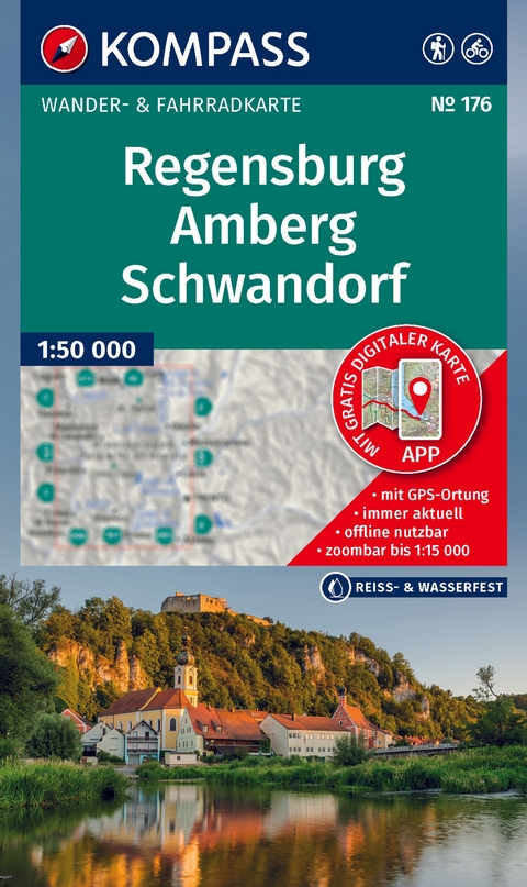 KOMPASS Wanderkarte 176 Regensburg, Amberg, Schwandorf 1:50.000