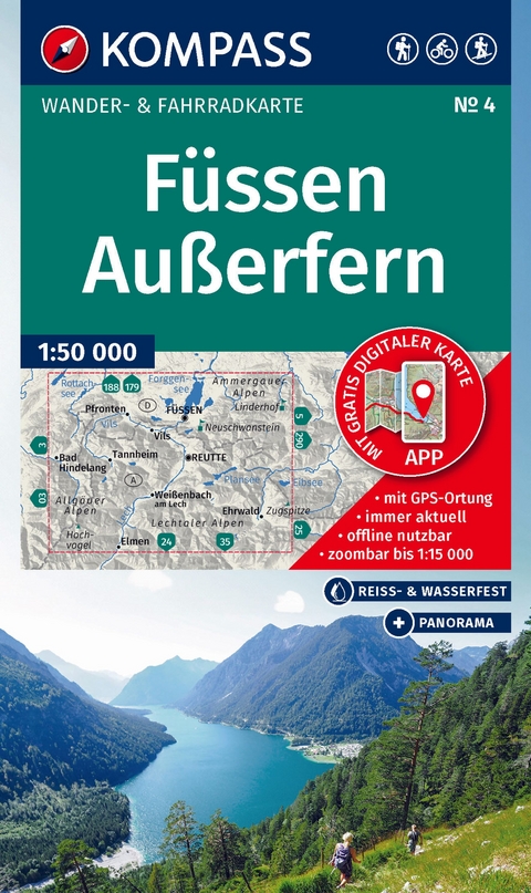 KOMPASS Wanderkarte 4 Füssen, Außerfern 1:50.000