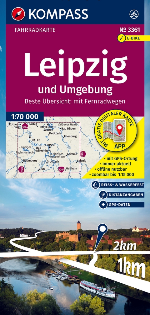 KOMPASS Fahrradkarte 3361 Leipzig und Umgebung 1:70.000