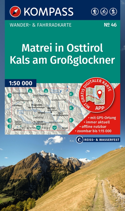 KOMPASS Wanderkarte 46 Matrei in Osttirol, Kals am Großglockner 1:50.000