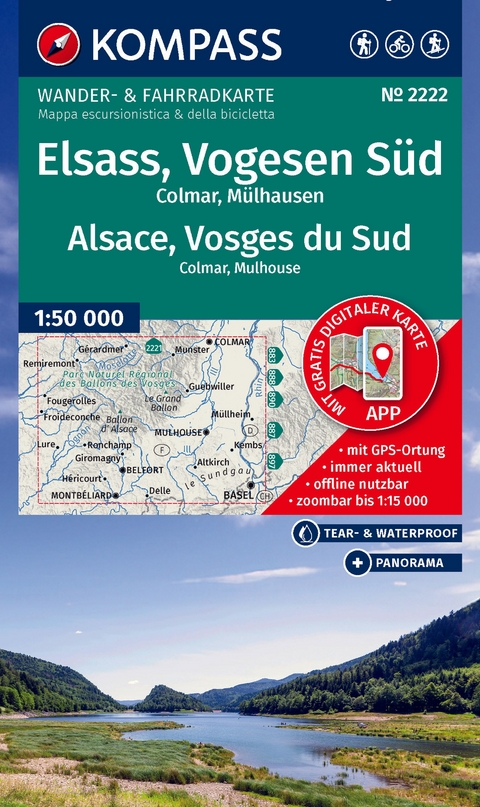 KOMPASS Wanderkarten-Set 2222 Elsass, Vogesen Süd, Alsace, Vosges du Sud, Colmar, Mülhausen, Mulhouse (2 Karten) 1:50.000