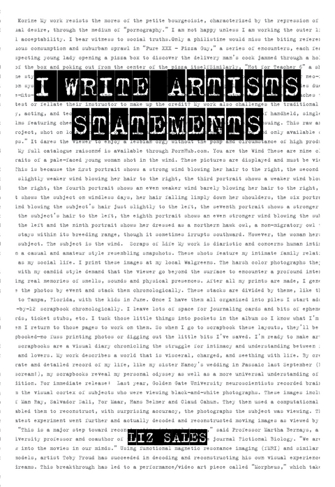 I Write Artist Statements - Liz Sales