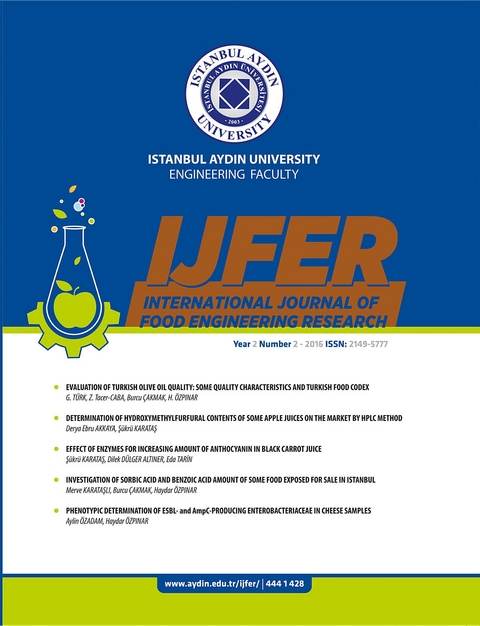 ISTANBUL AYDIN UNIVERSITY ENGINEERING FACULTY INTERNATIONAL JOURNAL OF FOOD ENGINEERING RESEARCH - 