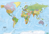 World map, political - physical, english, 1:20.000.000, Poster, freytag & berndt - 