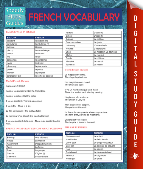 French Vocabulary (Speedy Language Study Guides) -  Speedy Publishing