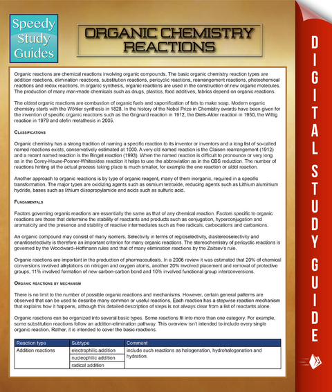 Organic Chemistry Reactions -  Speedy Publishing