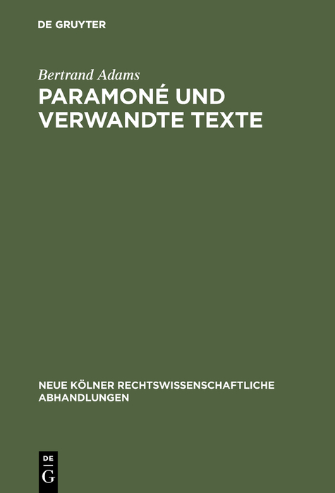 Paramoné und verwandte Texte - Bertrand Adams