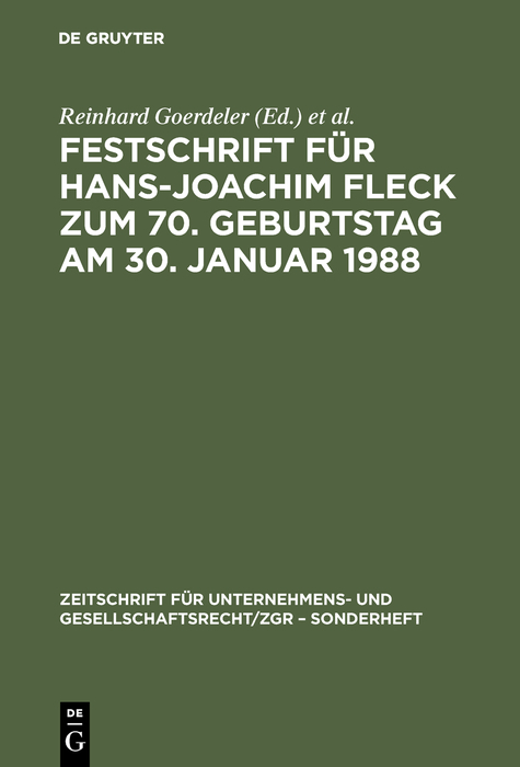 Festschrift für Hans-Joachim Fleck zum 70. Geburtstag am 30. Januar 1988 - 