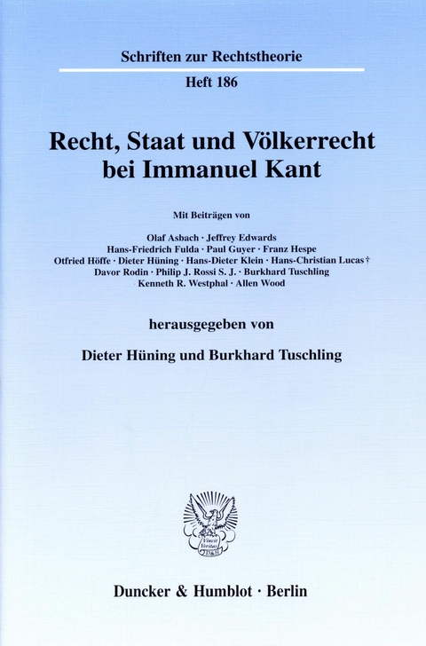 Recht, Staat und Völkerrecht bei Immanuel Kant. - 