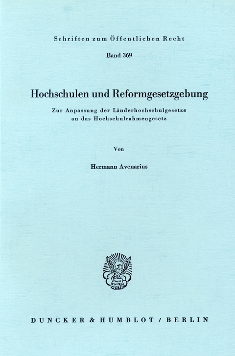 Hochschulen und Reformgesetzgebung. -  Hermann Avenarius