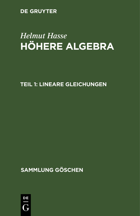 Lineare Gleichungen - Helmut Hasse