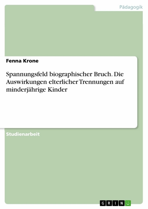 Spannungsfeld biographischer Bruch. Die Auswirkungen elterlicher Trennungen auf minderjährige Kinder - Fenna Krone