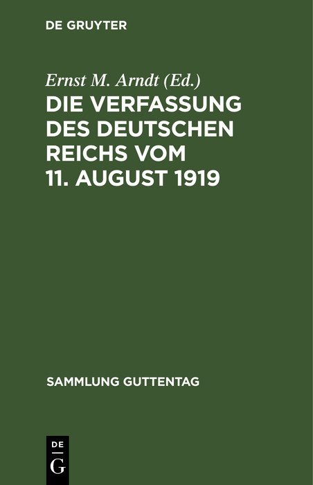 Die Verfassung des Deutschen Reichs vom 11. August 1919 - 