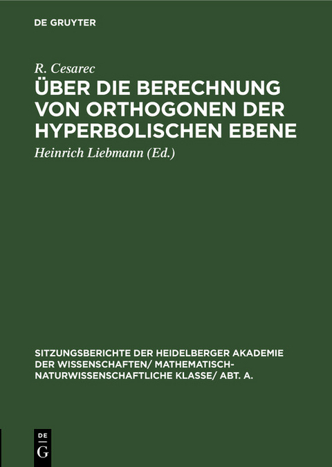 Über die Berechnung von Orthogonen der hyperbolischen Ebene - R. Cesarec
