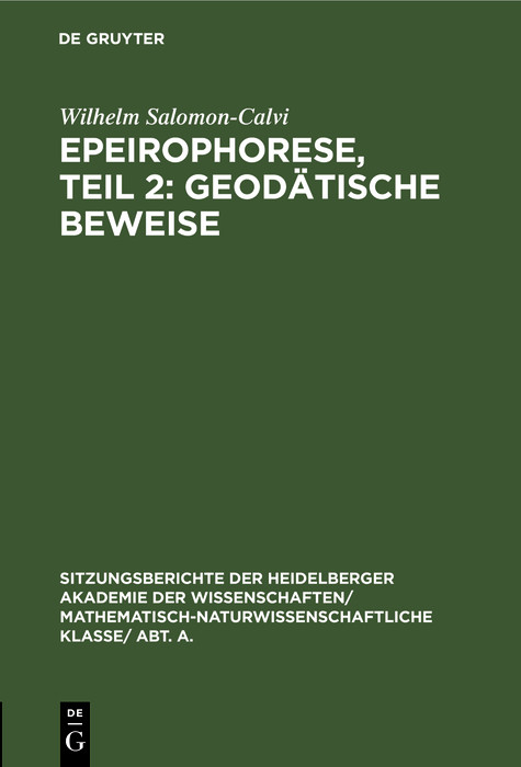 Epeirophorese, Teil 2: Geodätische Beweise - Wilhelm Salomon-Calvi