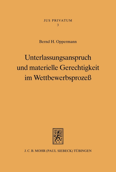 Unterlassungsanspruch und materielle Gerechtigkeit im Wettbewerbsprozeß -  Bernd H. Oppermann