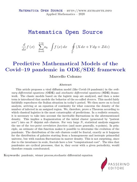 Predictive Mathematical Models of the Covid–19 pandemic in ODE/SDE framework - Marcello Colozzo