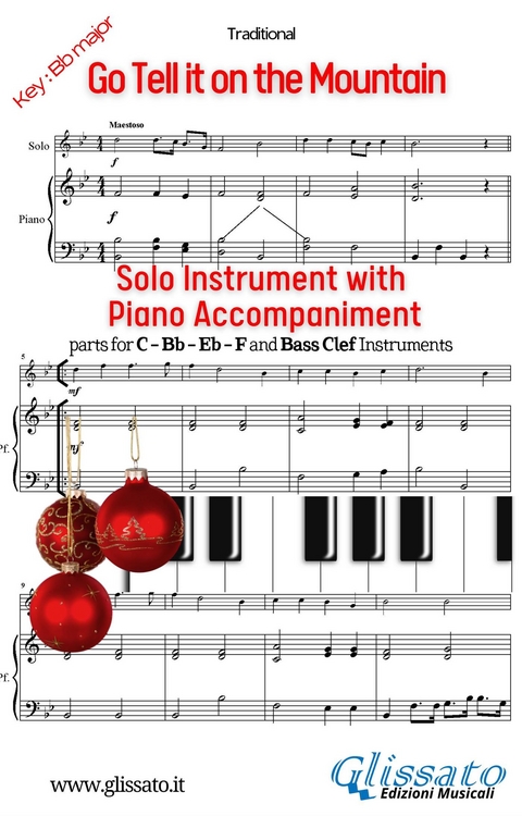 Go Tell it on the Mountain (in Bb) for solo instrument w/ piano -  Traditional
