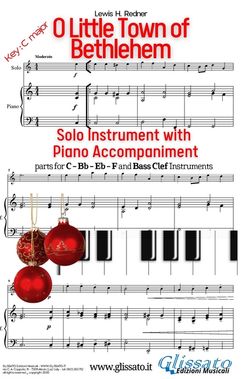 O Little Town of Bethlehem (in C) for solo instrument w/ piano - Lewis H. Redner