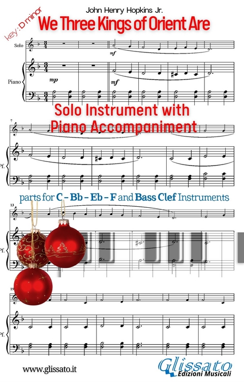 We Three Kings of Orient Are (key Dm) for solo instrument w/ piano - John Henry Hopkins Jr.