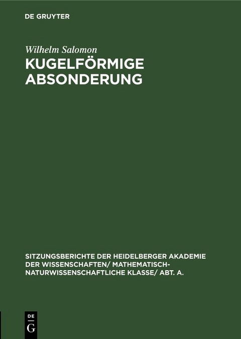 Kugelförmige Absonderung - Wilhelm Salomon