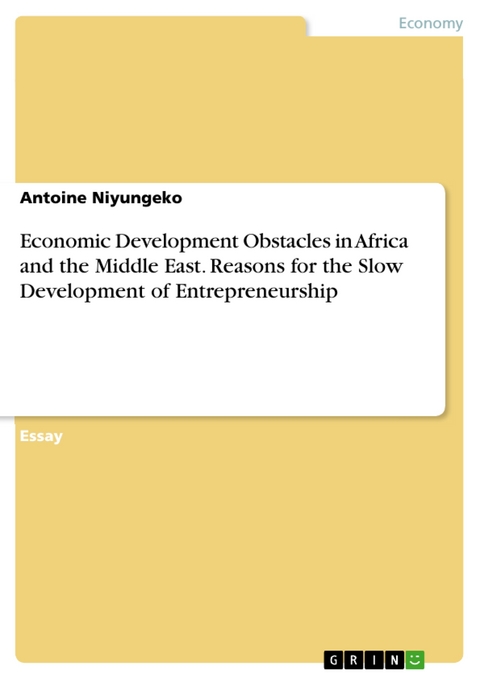 Economic Development Obstacles in Africa and the Middle East. Reasons for the Slow Development of Entrepreneurship - Antoine Niyungeko