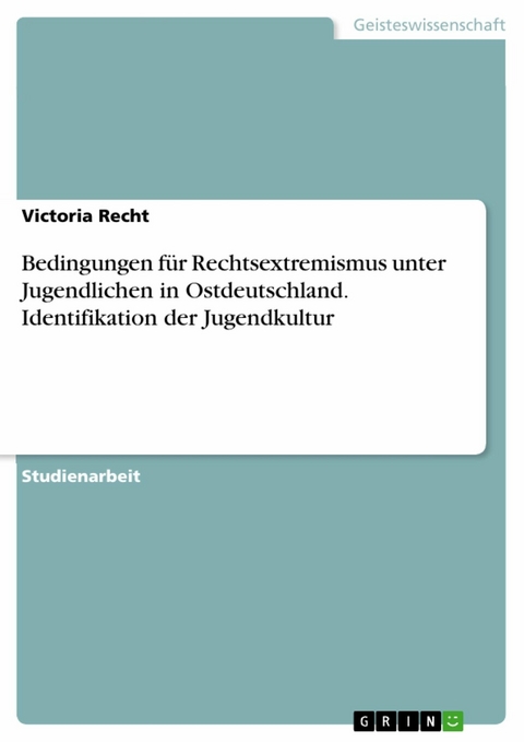 Bedingungen für Rechtsextremismus unter Jugendlichen in Ostdeutschland. Identifikation der Jugendkultur - Victoria Recht