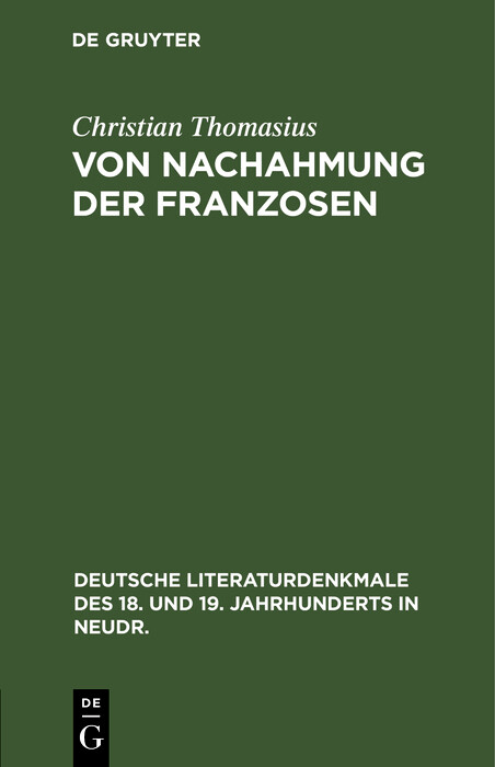 Von Nachahmung der Franzosen - Christian Thomasius