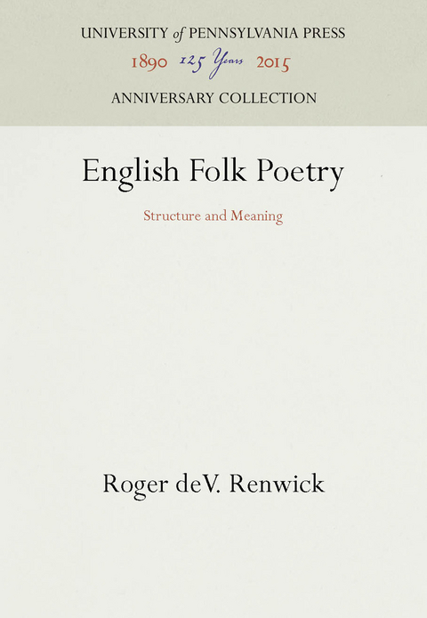 English Folk Poetry -  Roger deV. Renwick