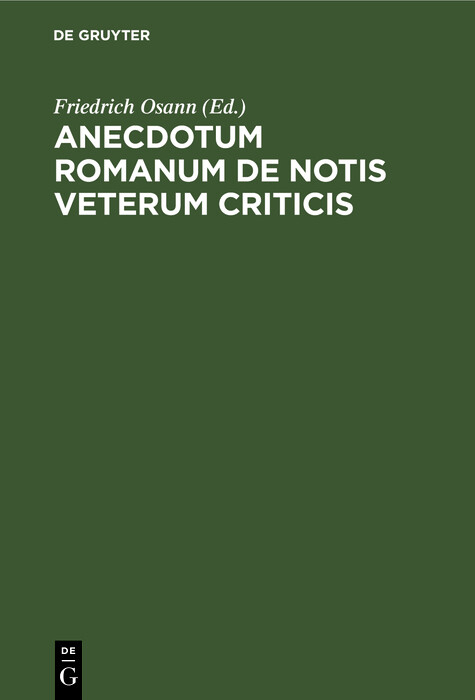 Anecdotum Romanum de notis veterum criticis - 