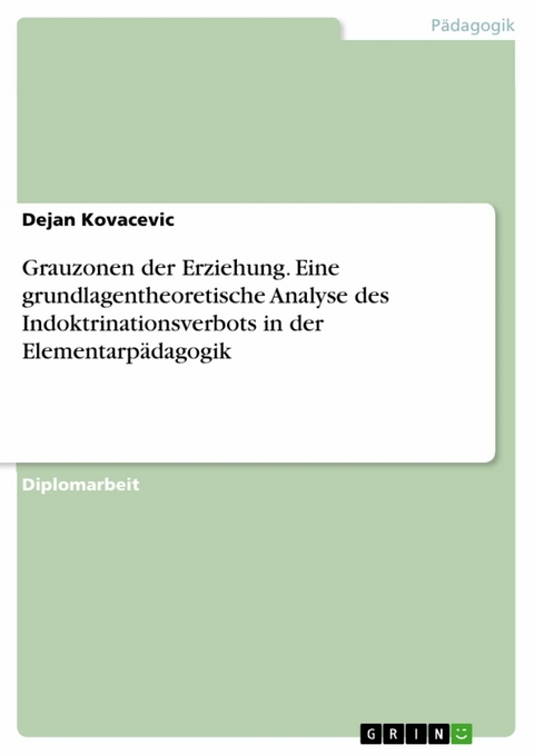 Grauzonen der Erziehung. Eine grundlagentheoretische Analyse des Indoktrinationsverbots in der Elementarpädagogik - Dejan Kovacevic