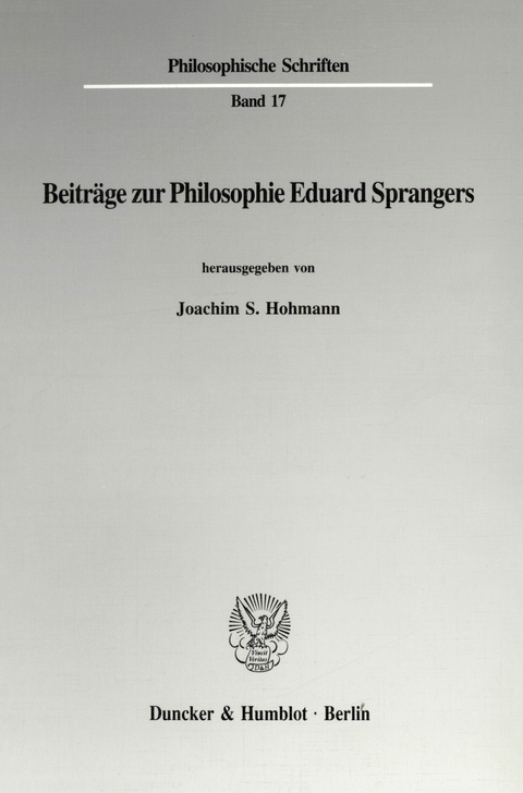 Beiträge zur Philosophie Eduard Sprangers. - 