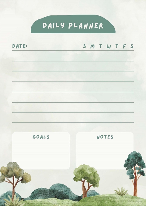 Green Cute Landscape Daily Planner - Indira Srivatsa