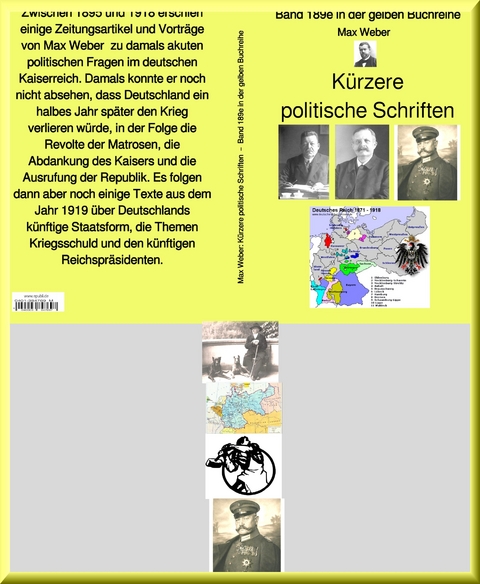Max Weber: Kürzere politische Schriften  –  Band 189e in der gelben Buchreihe – bei Jürgen Ruszkowski - Max Weber